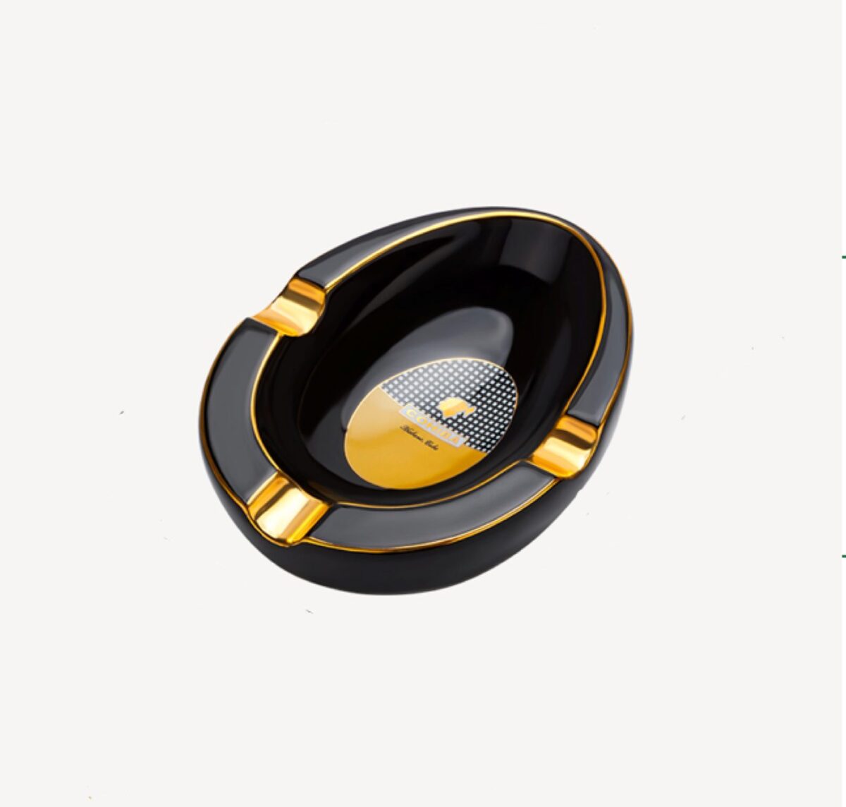 Lubinski ashtray for 3 cigars, round, black-gold