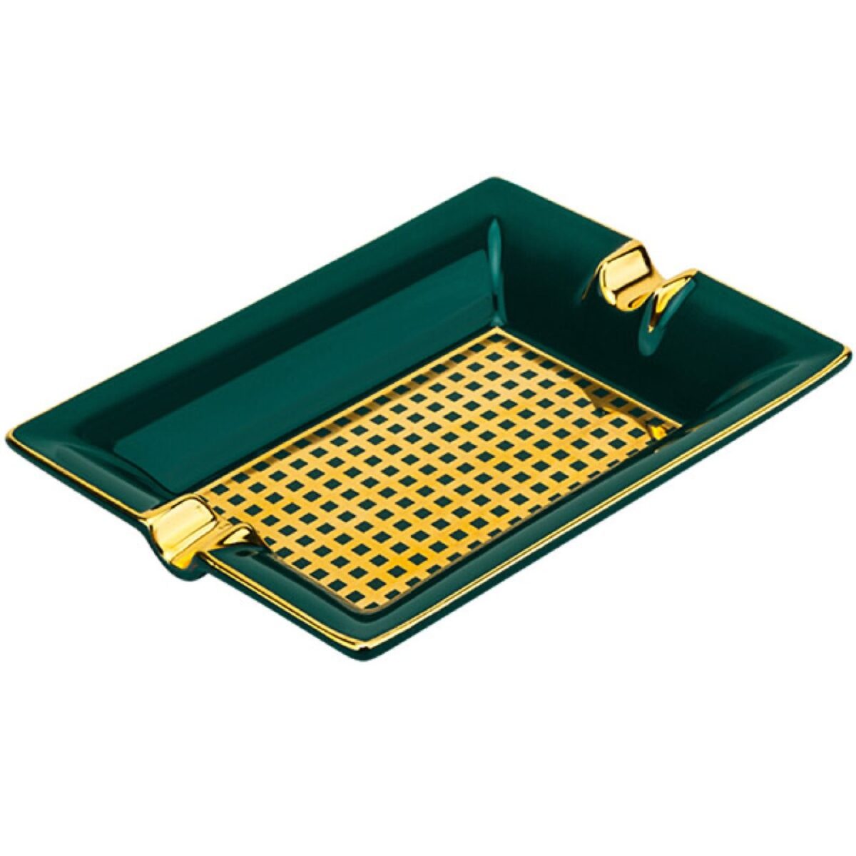 Ashtray for 2 cigars, green with gold