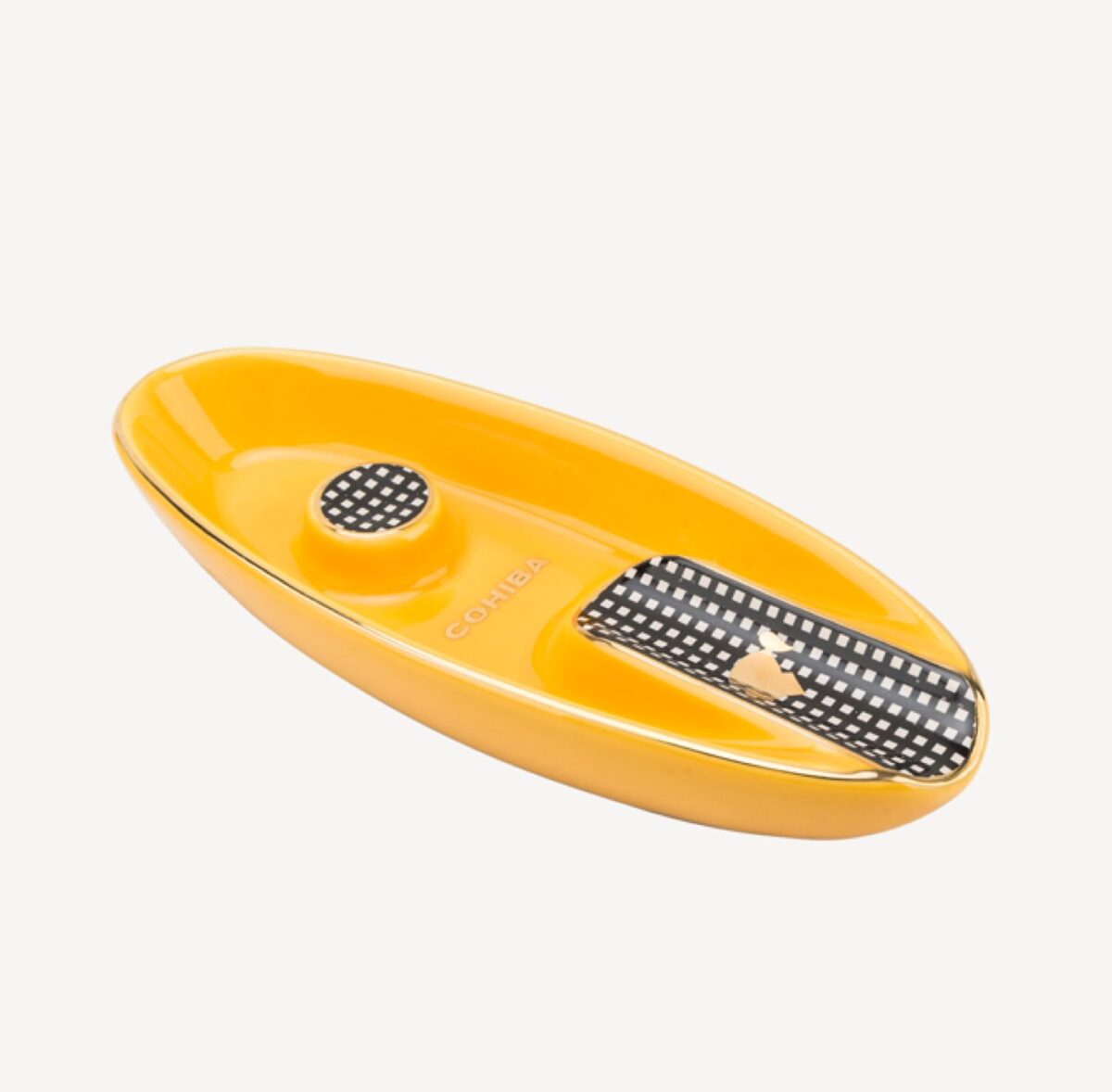 Boat ashtray for 1 cigar, cohiba, yellow