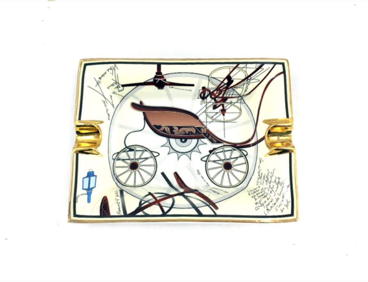 Lubinski ashtray for 2 cigars, ceramic, carriage