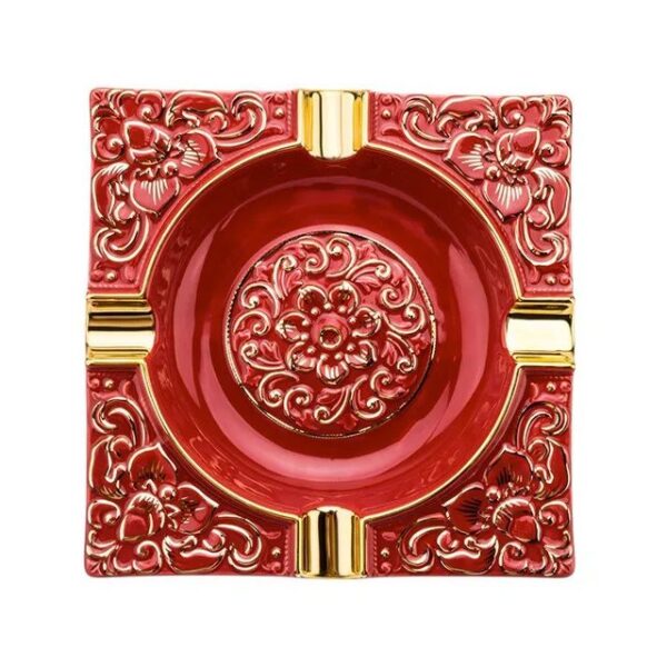 Ashtray for 4 cigars, red with gold