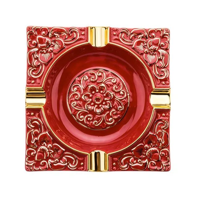 Ashtray for 4 cigars, red with gold
