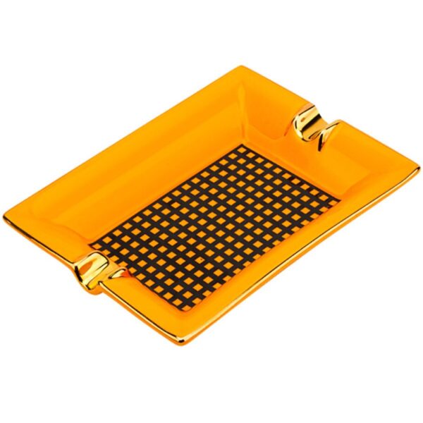 Ashtray for 2 cigars, orange with gold