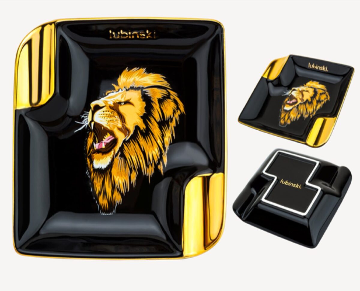 Lubinski ashtray for 2 cigars, black, lion