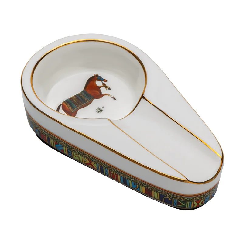 Ashtray for 1 cigar, white, horse