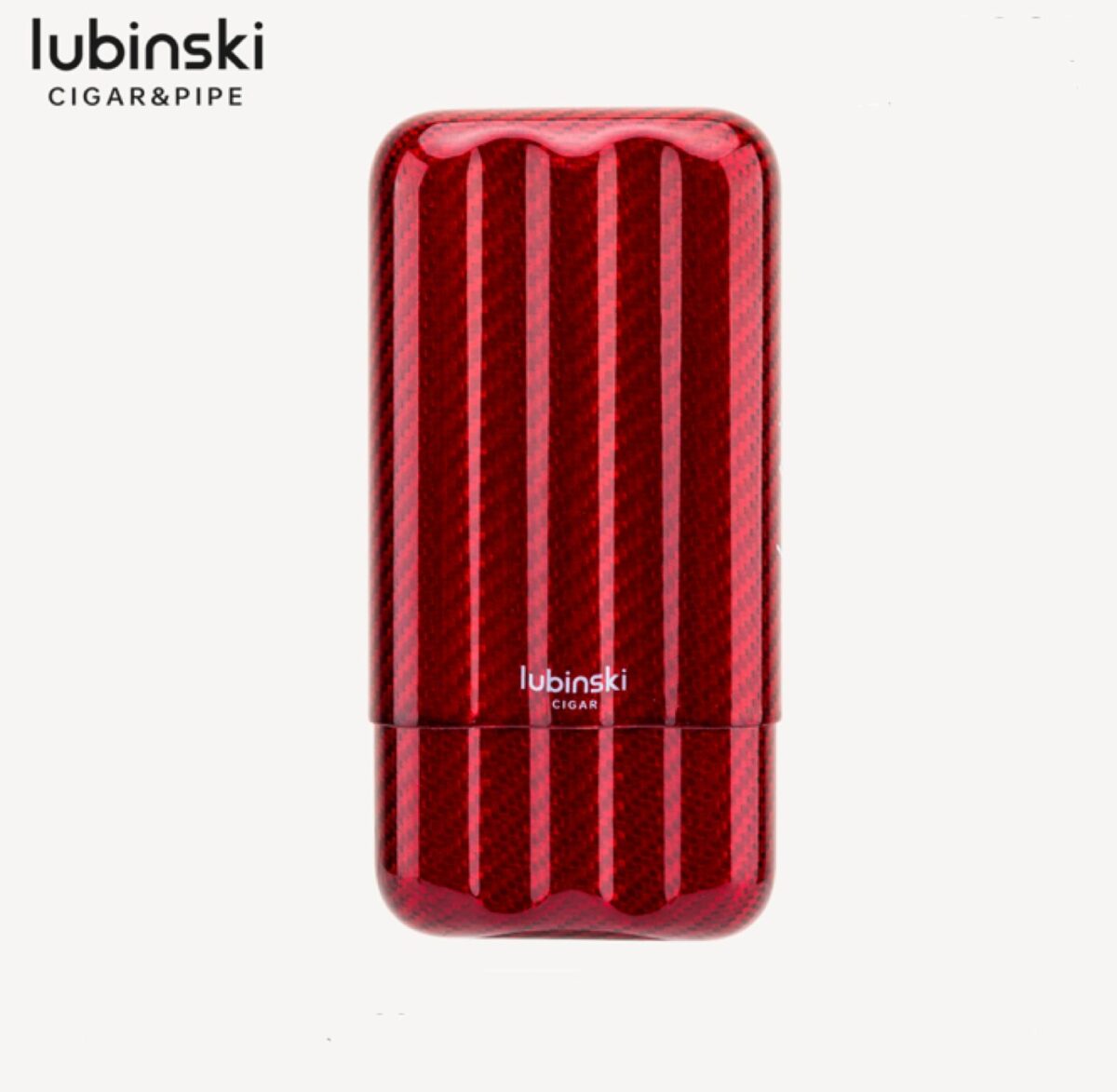 Lubinski case for 3 cigars, carbon, red