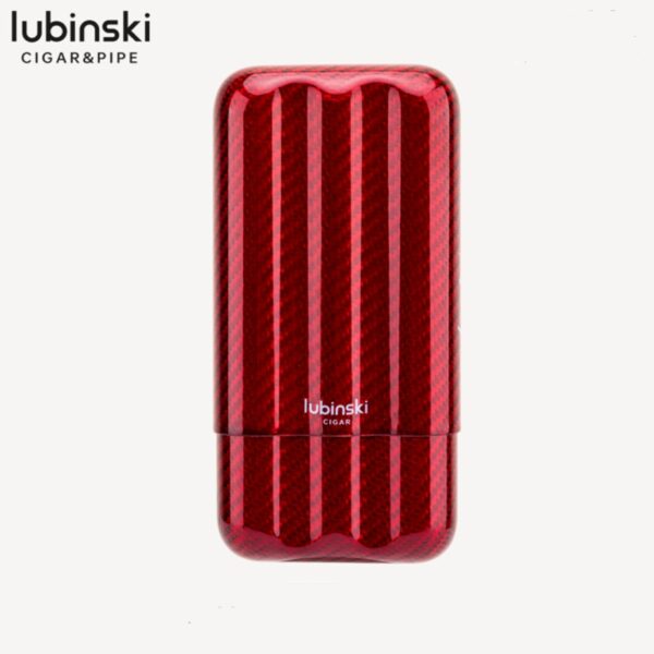 Lubinski case for 3 cigars, carbon, red