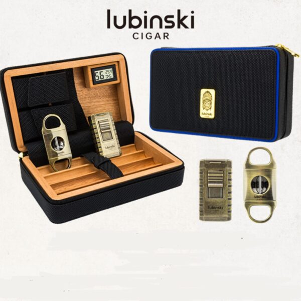 Lubinski travel humidor for 4 cigars, black with blue element
