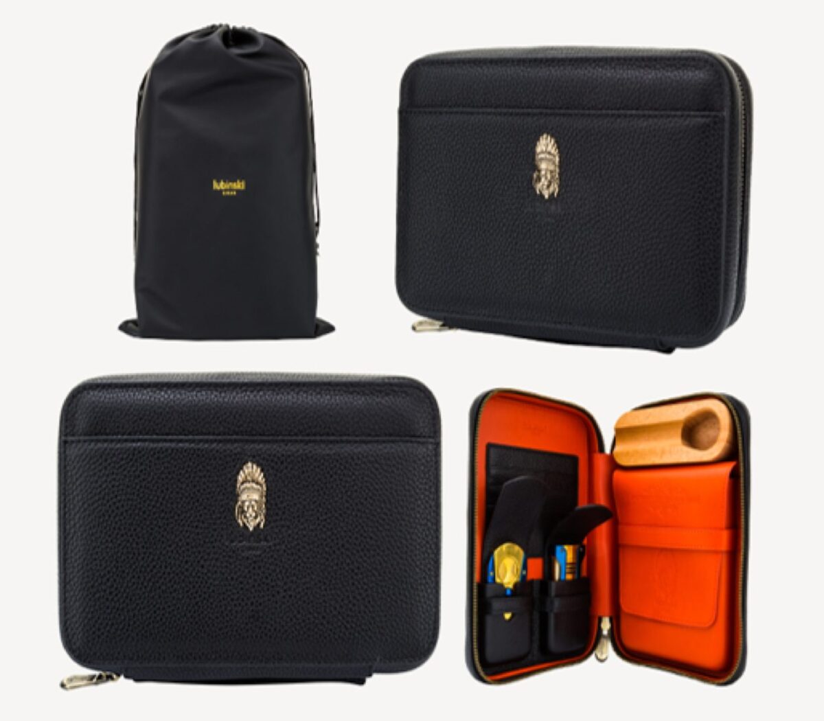 Travel humidor for 5 cigars with gift set, black