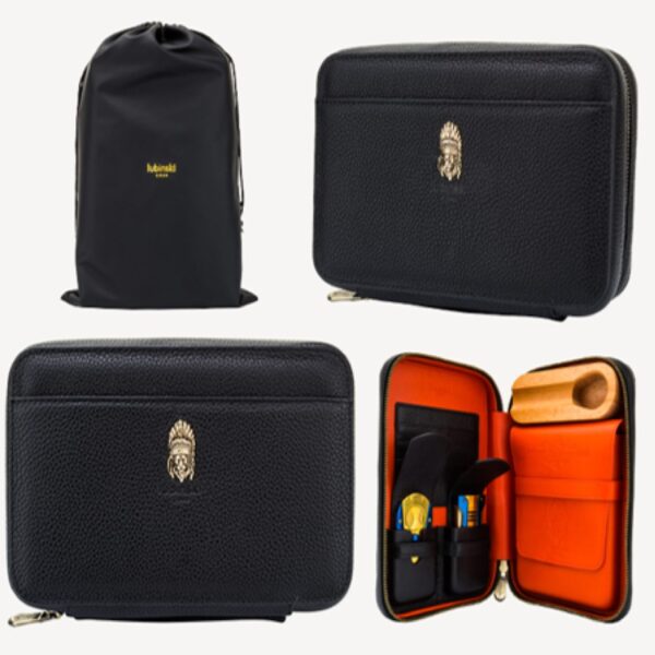 Travel humidor for 5 cigars with gift set, black