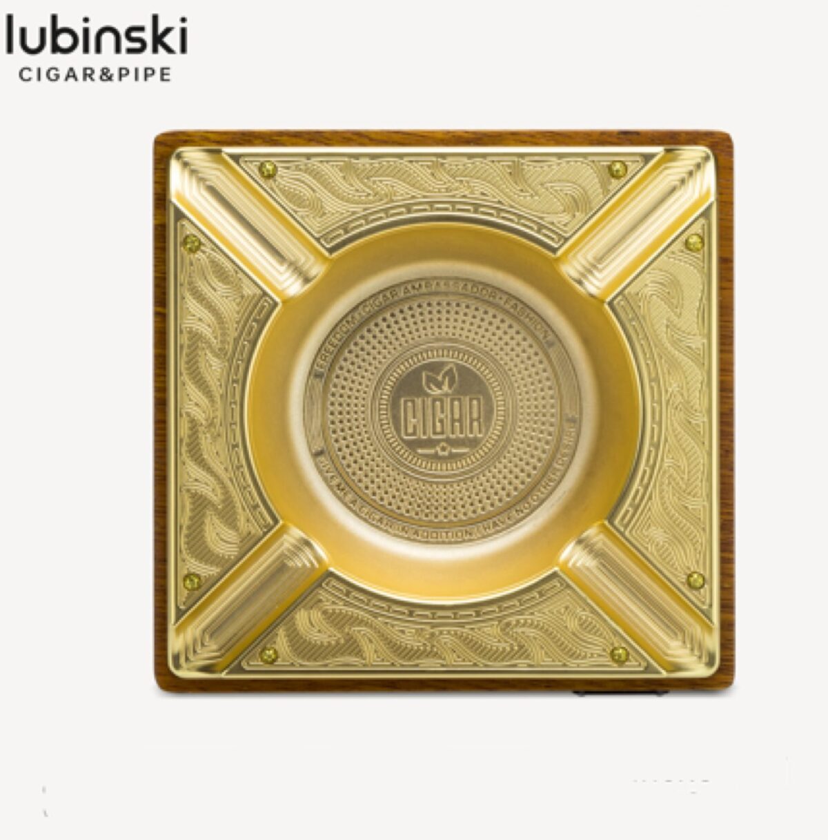 Lubinski ashtray for 4 cigars, gold and wood