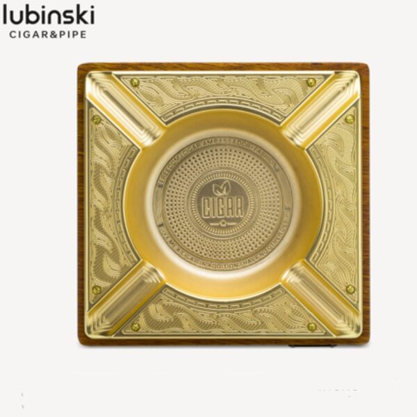 Lubinski ashtray for 4 cigars, gold and wood